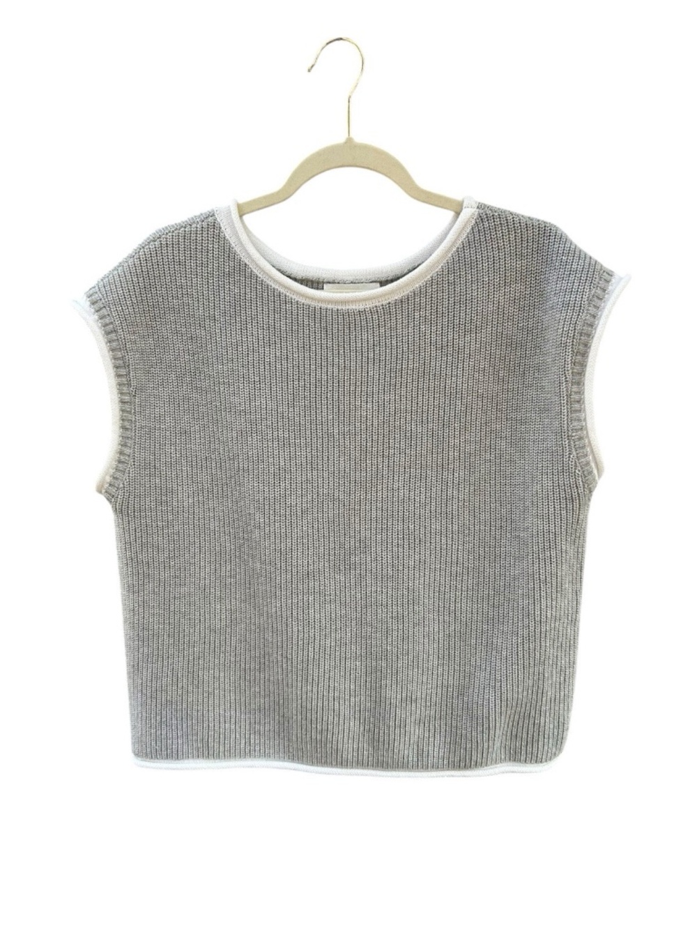 In February Women's Large Gray White Contrast Rolled Knitted Sweater Vest Layer